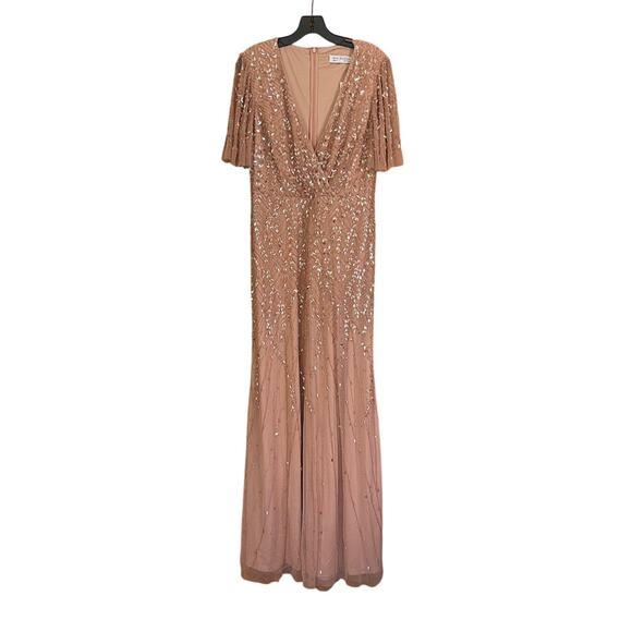 Mac Duggal NWD Style 35109 Size 10 Pink Embellished Flutter Sleeve Maxi Gown - Picture 1 of 15